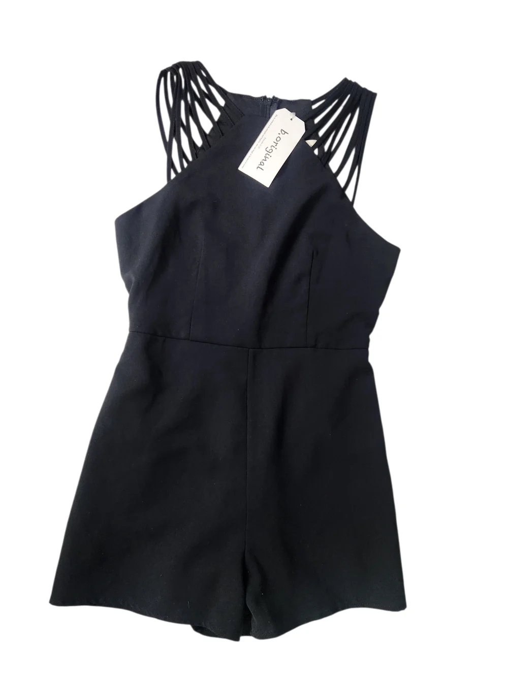 Black Multi Spaghetti Strap Shorts Romper Sz Small NWT - Picture 2 of 9